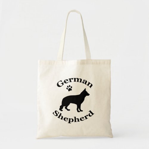 german shepherd dog black silhouette paw print tote bag