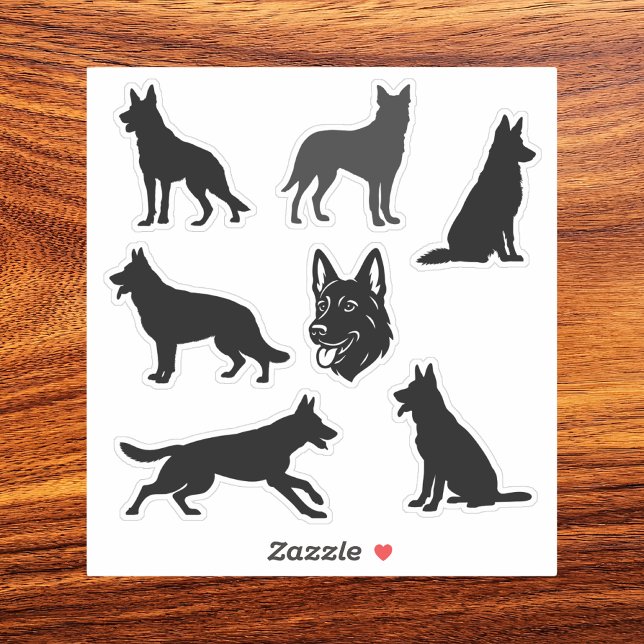 German Shepherd Dog Black Silhouettes Set Sticker (german shepherd silhouette sheet)
