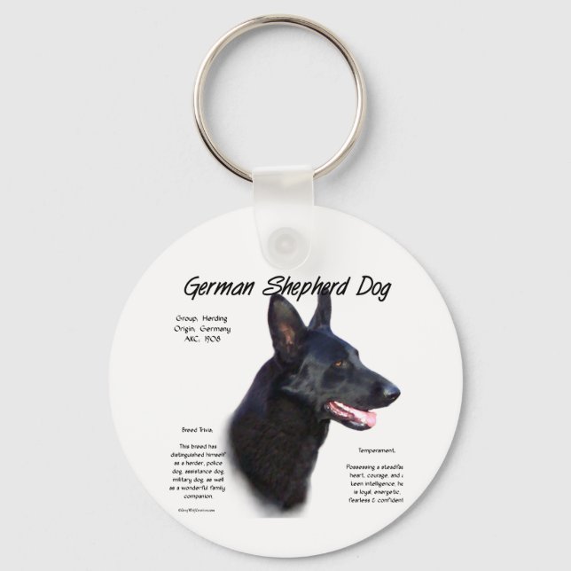 German Shepherd Dog (blk) History Design Keychain (Front)
