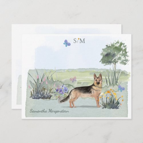 German Shepherd Dog Butterfly Monogram Name    Note Card