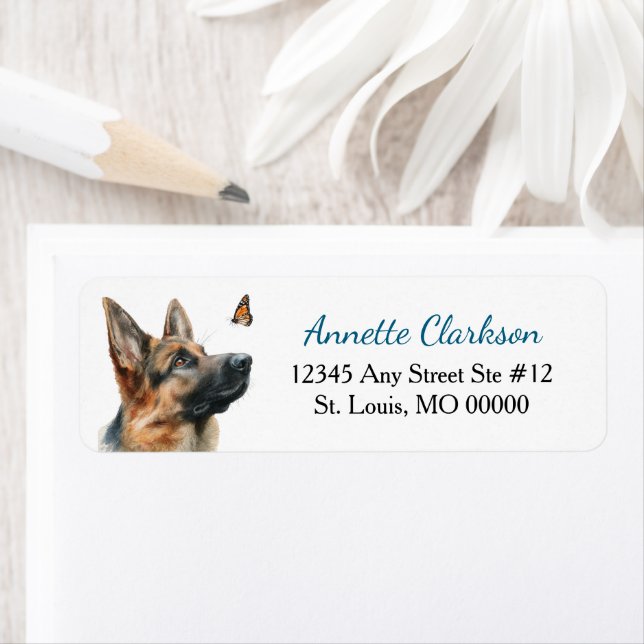 German Shepherd Dog Butterfly Wonder Label (Insitu)