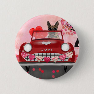 German Shepherd Dog Car with Hearts Valentine's  Button