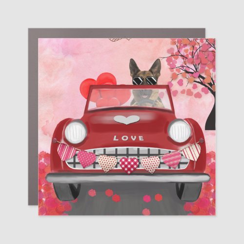 German Shepherd Dog Car with Hearts Valentines  Car Magnet