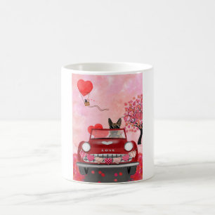 German Shepherd Dog Car with Hearts Valentine's Coffee Mug