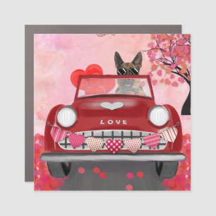 German Shepherd Dog Car with Hearts Valentine's Magnet