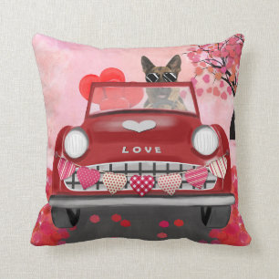 German Shepherd Dog Car with Hearts Valentine's Throw Pillow