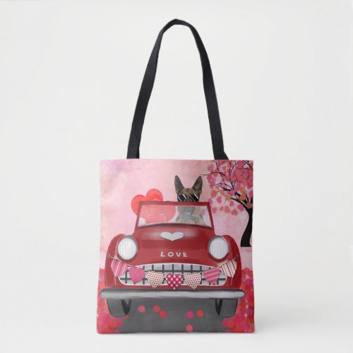 German Shepherd Dog Car with Hearts Valentines  Tote Bag