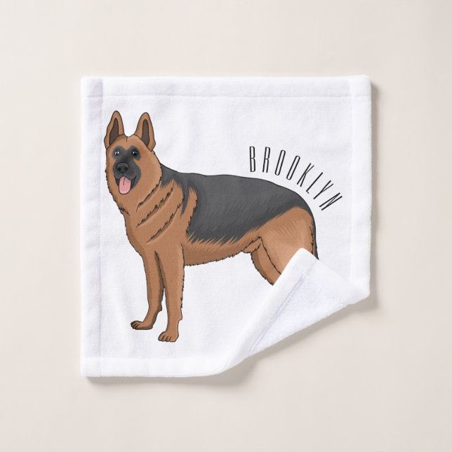 German shepherd dog cartoon illustration bath towel set (Wash Cloth)