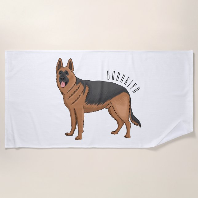 German shepherd dog cartoon illustration  beach towel (Front)