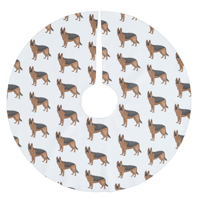 German shepherd dog cartoon illustration brushed polyester tree skirt (Front)