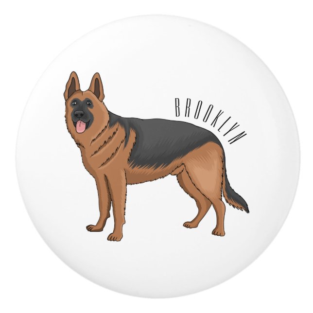 German shepherd dog cartoon illustration ceramic knob (Front)