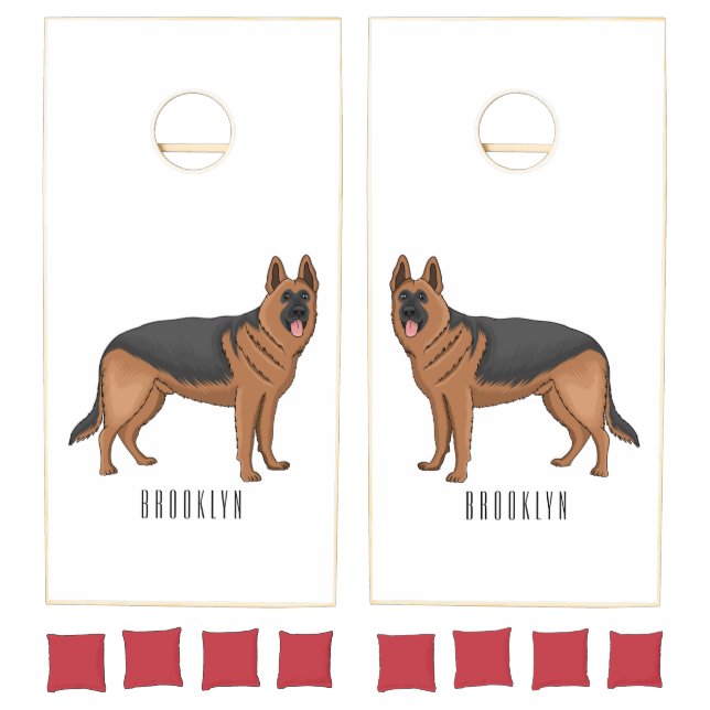 German shepherd dog cartoon illustration  cornhole set (Set)