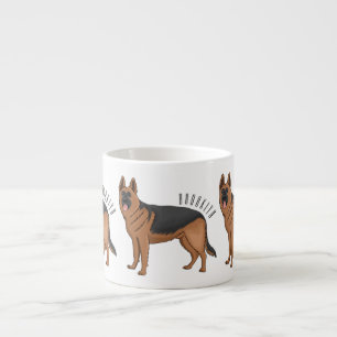 German shepherd dog cartoon illustration espresso cup