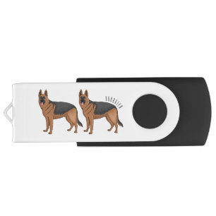 German shepherd dog cartoon illustration flash drive