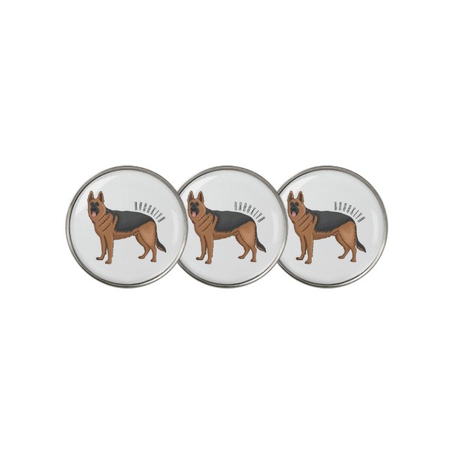 German shepherd dog cartoon illustration  golf ball marker (3 Up)