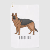 German shepherd dog cartoon illustration golf towel
