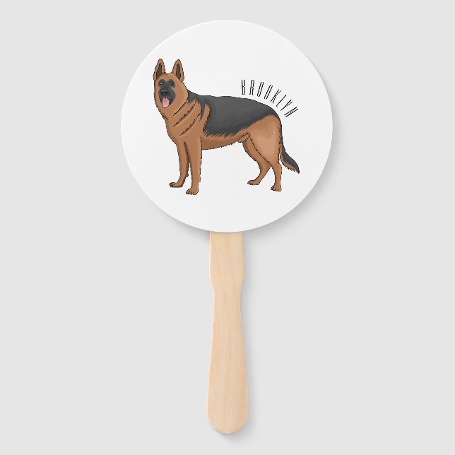 German shepherd dog cartoon illustration  hand fan (Front)