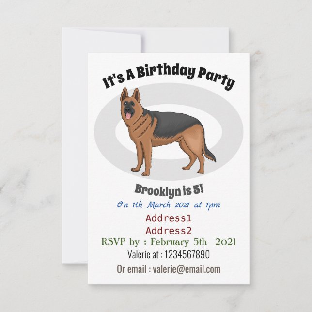 German shepherd dog cartoon illustration  invitation (Front)