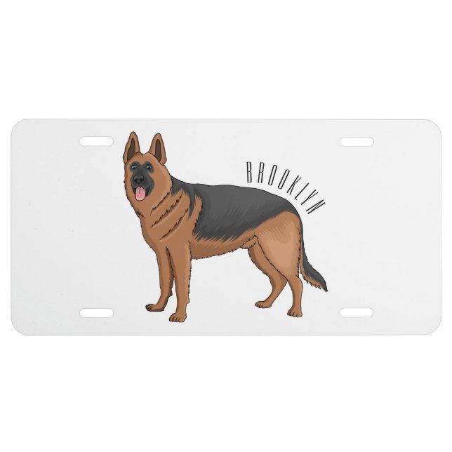 German shepherd dog cartoon illustration license plate (Front)
