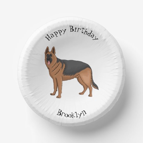 German shepherd dog cartoon illustration  paper bowls