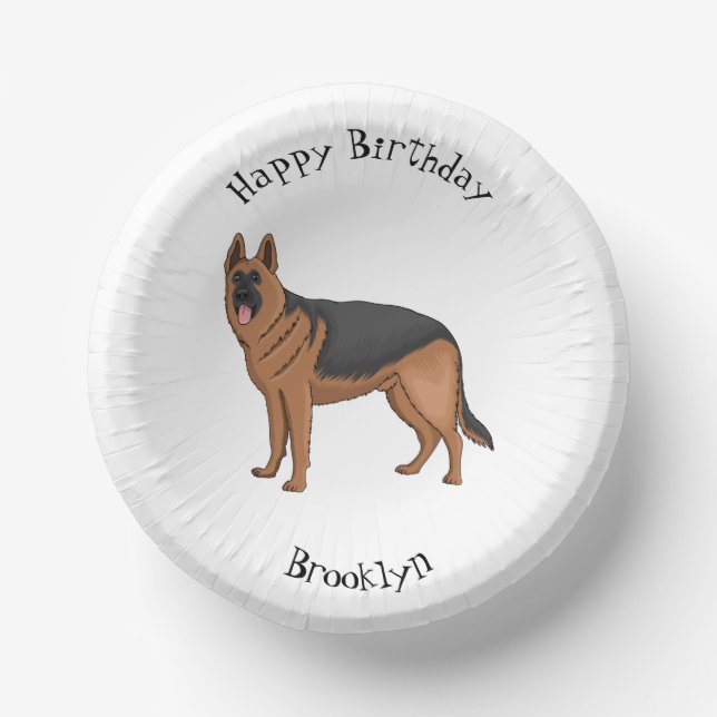 German shepherd dog cartoon illustration  paper bowls (Front)