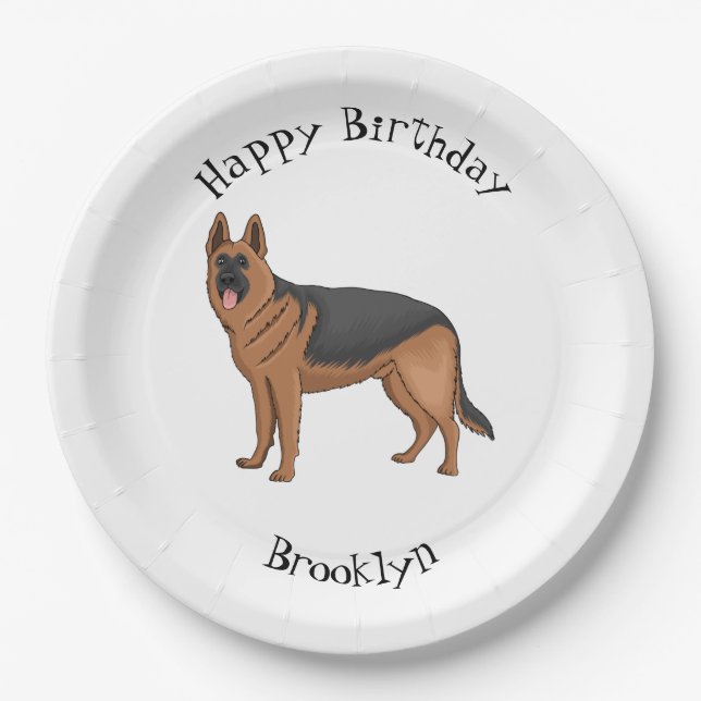 German shepherd dog cartoon illustration  paper plates (Front)
