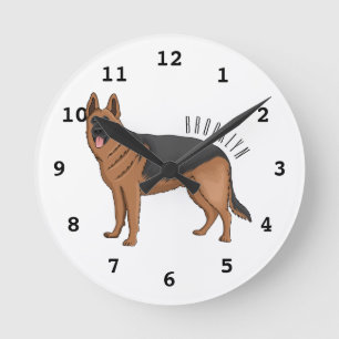 German shepherd dog cartoon illustration round clock