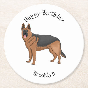 German shepherd dog cartoon illustration  round paper coaster