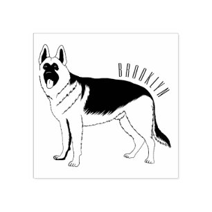 German shepherd dog cartoon illustration rubber stamp