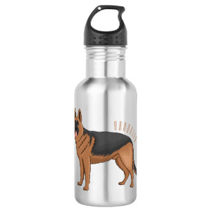 German shepherd dog cartoon illustration  stainless steel water bottle
