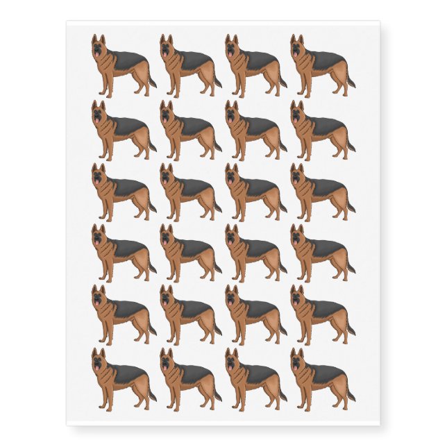 German shepherd dog cartoon illustration  temporary tattoos (Front)