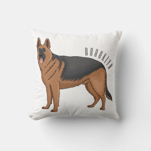 German shepherd dog cartoon illustration throw pillow