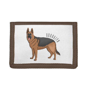 German shepherd dog cartoon illustration tri-fold wallet