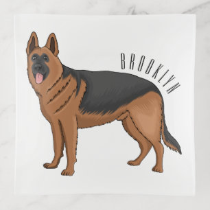German shepherd dog cartoon illustration trinket tray