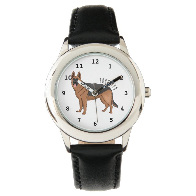 German shepherd dog cartoon illustration  watch (Front)