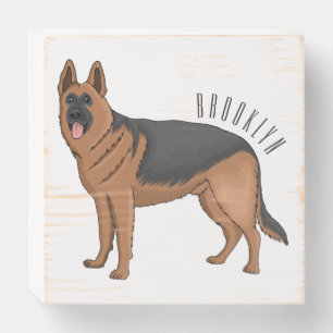 German shepherd dog cartoon illustration wooden box sign