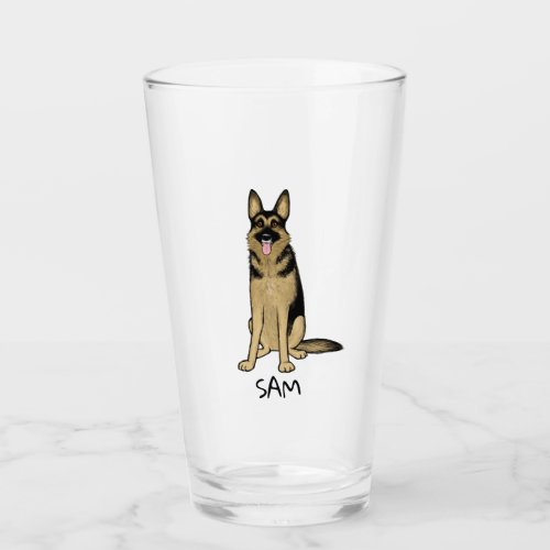 German Shepherd Dog Cartoon Personalized GSD Glass