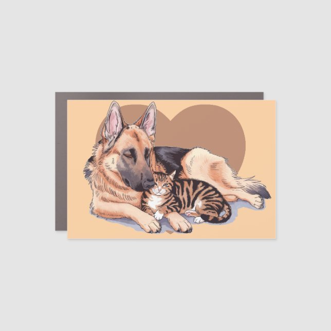 German Shepherd Dog Cat Cuddle Love Magnet Design (Front)