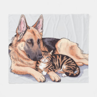 German Shepherd Dog Cat Fleece Blanket Love Cuddle