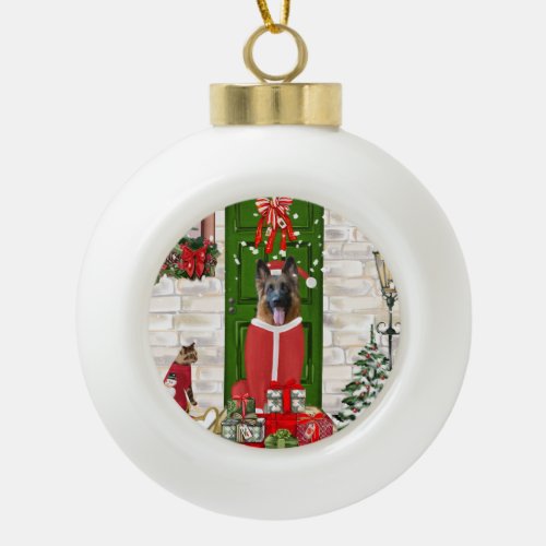 German Shepherd Dog Christmas   Ceramic Ball Christmas Ornament