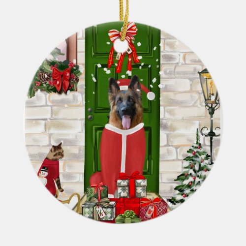 German Shepherd Dog Christmas   Ceramic Ornament