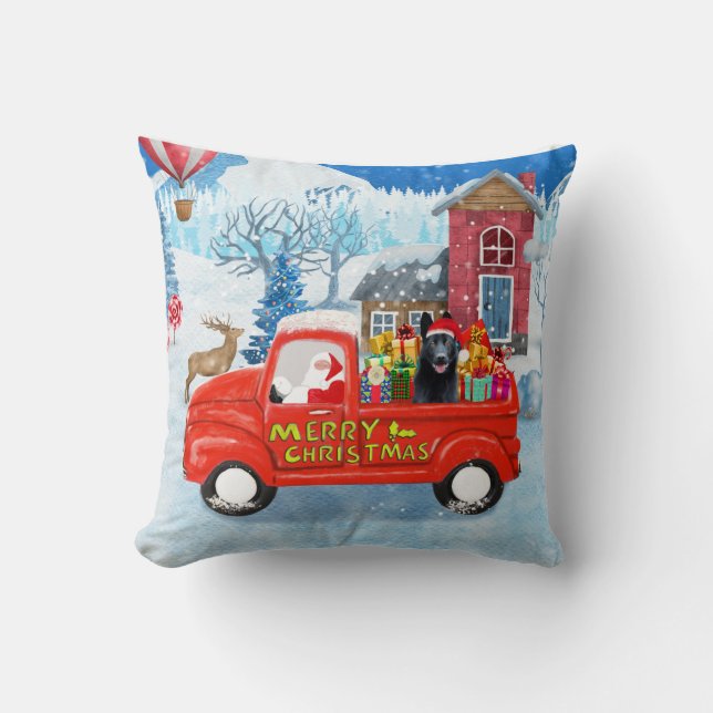 German Shepherd Dog Christmas Delivery Truck Snow Throw Pillow (Front)