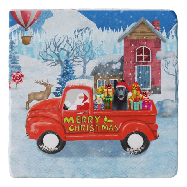 German Shepherd Dog Christmas Delivery Truck Snow  Trivet (Front)