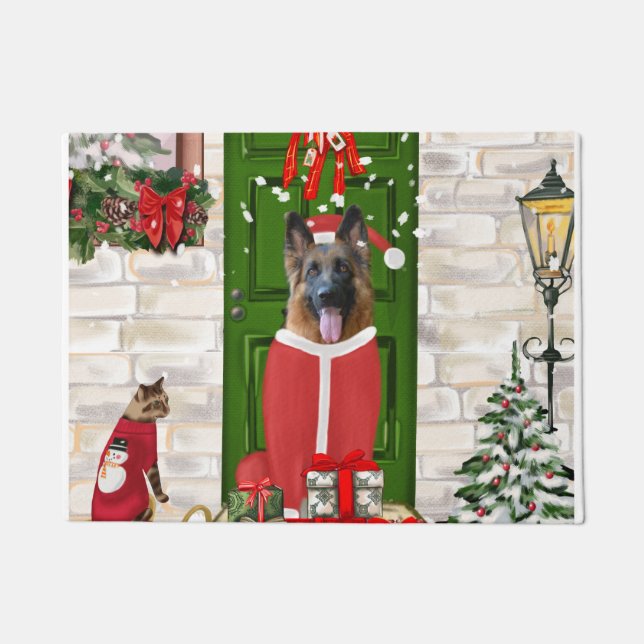 German Shepherd Dog Christmas Doormat (Front)