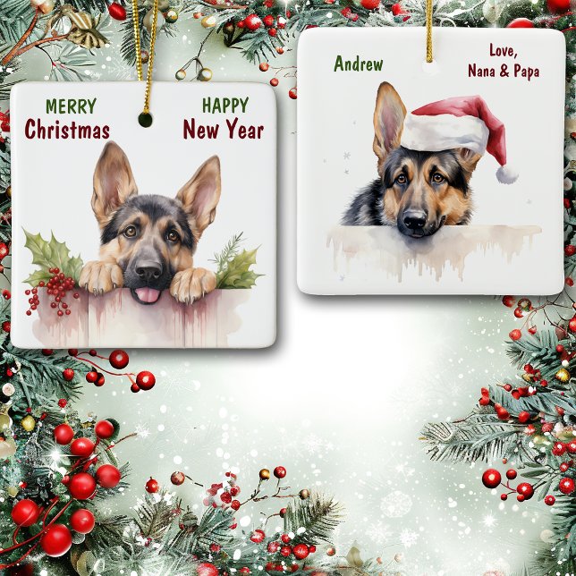 German Shepherd Dog Christmas Fence Ceramic Ornament (Creator Uploaded)