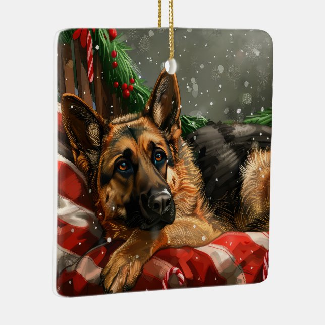 German Shepherd Dog Christmas Festive Ceramic Ornament (Right)