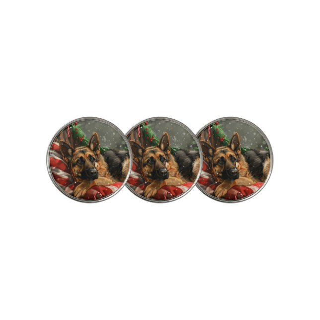 German Shepherd Dog Christmas Festive Golf Ball Marker (3 Up)