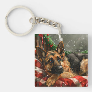 German Shepherd Dog Christmas Festive Keychain