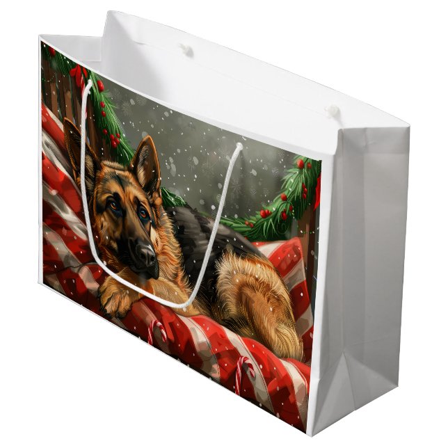German Shepherd Dog Christmas Festive Large Gift Bag (Front Angled)