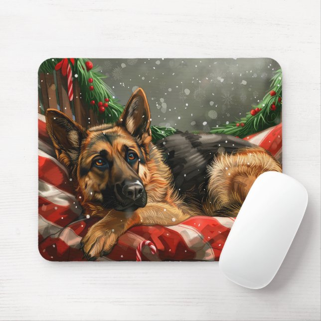 German Shepherd Dog Christmas Festive Mouse Pad (With Mouse)